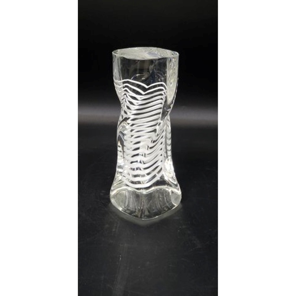 Signed Hand-Blown Art Glass Vase White Latticino Stripe Design 2011 W07